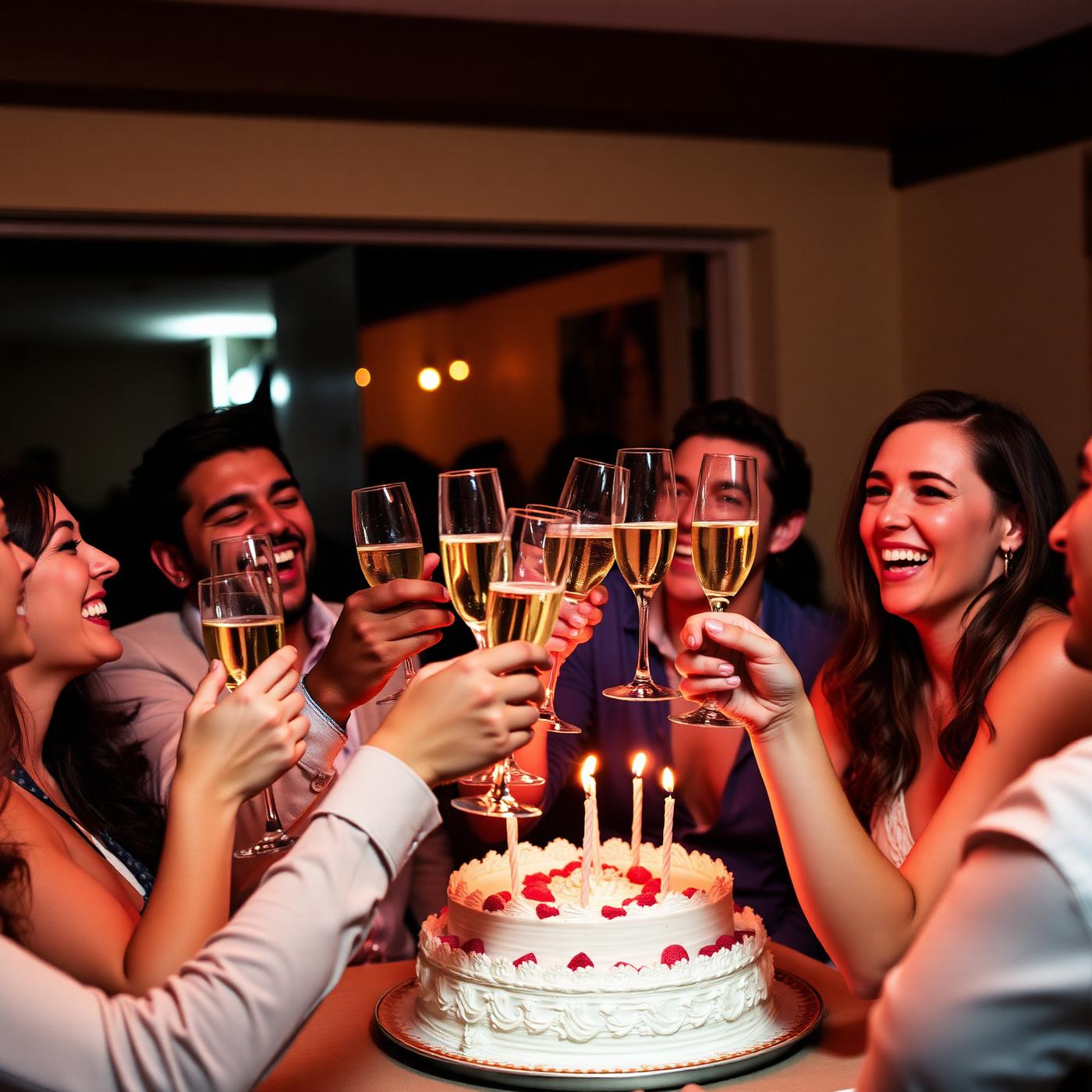 Friends toasting at a birthday celebration